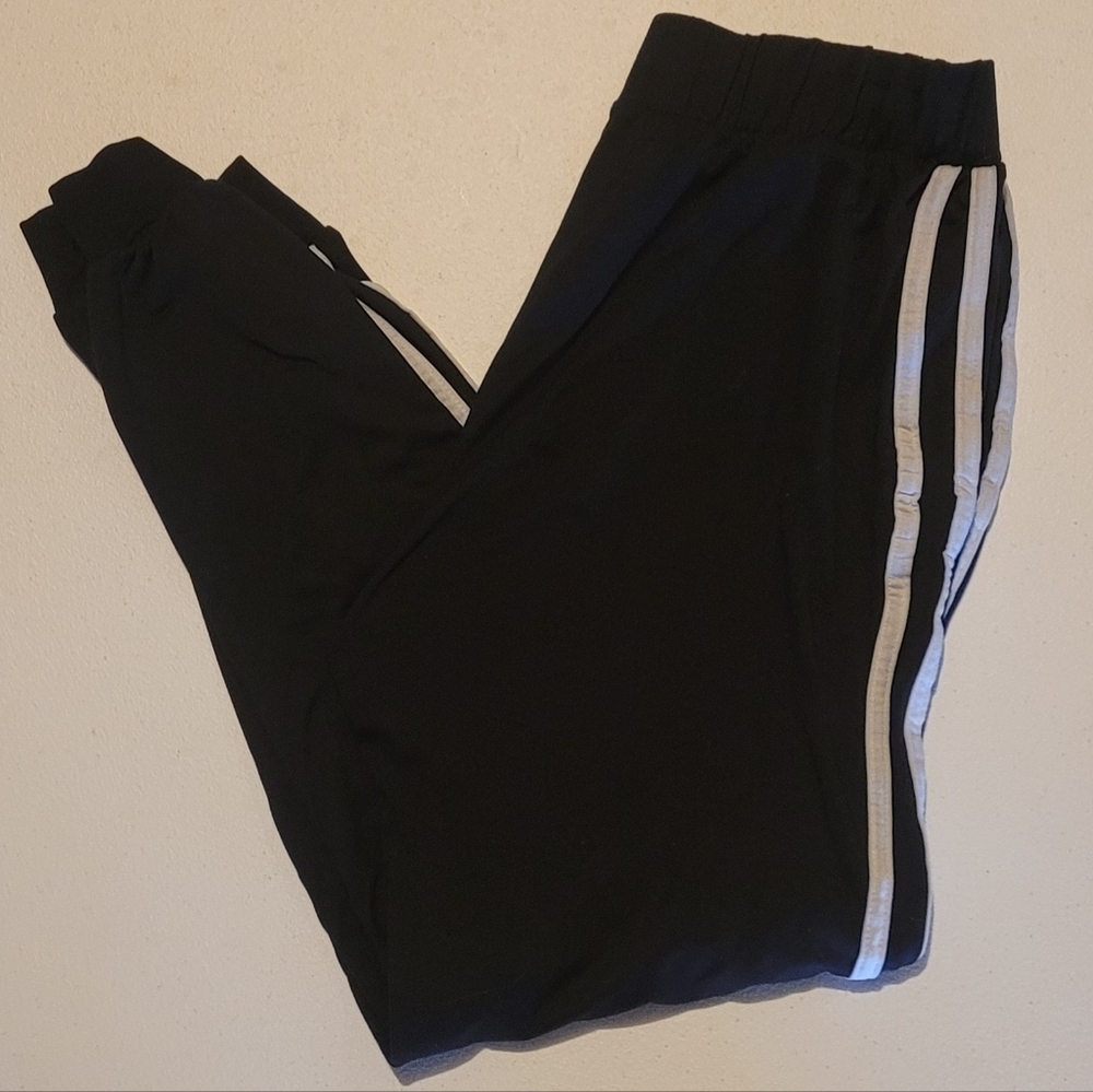 Day G women's Track Style Pants,  Black With White Stripes,  Medium